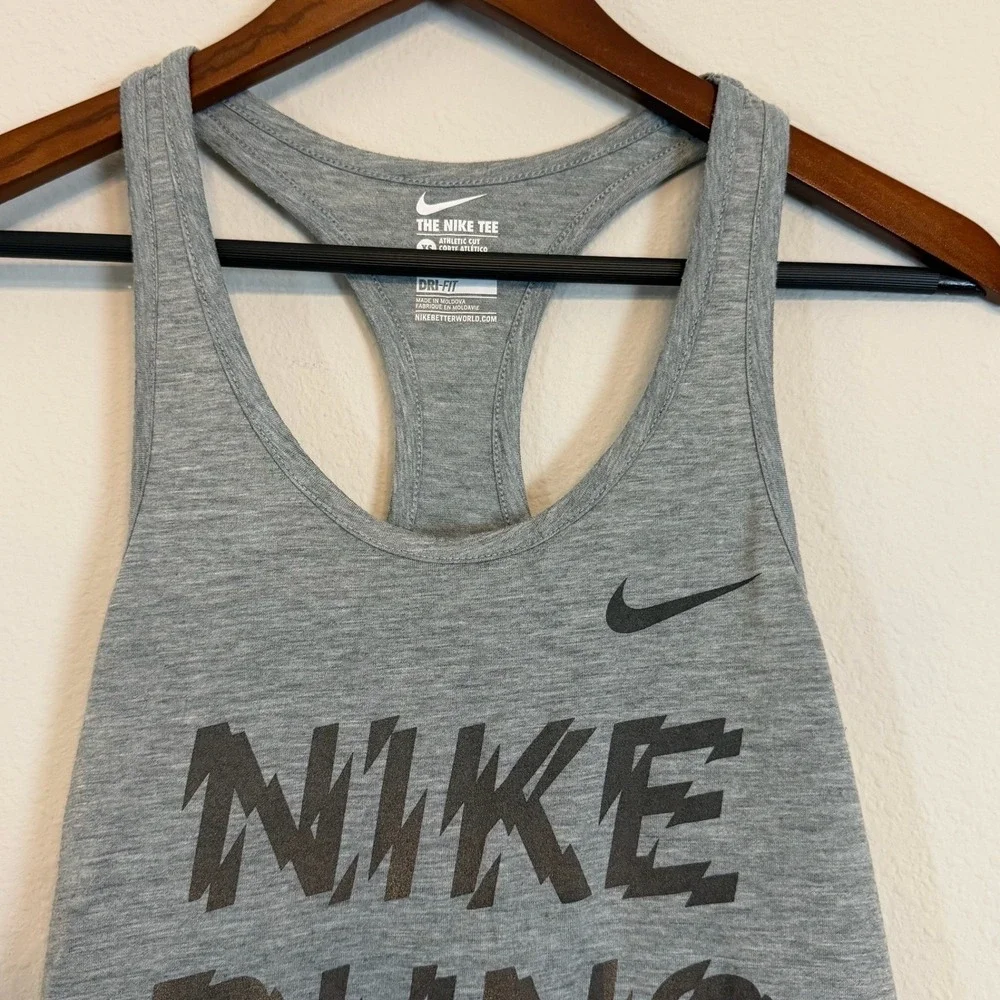 Nike Dri-FIT Tank Top Womens XS Gray Racerback Running Training Graphic Athletic